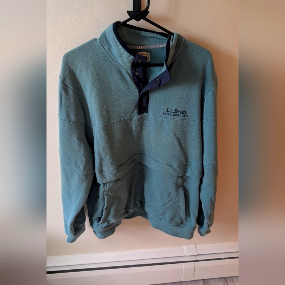 L.L Bean Mens Blue Green Pullover Fleece Sweatshirt. Size XL Tall